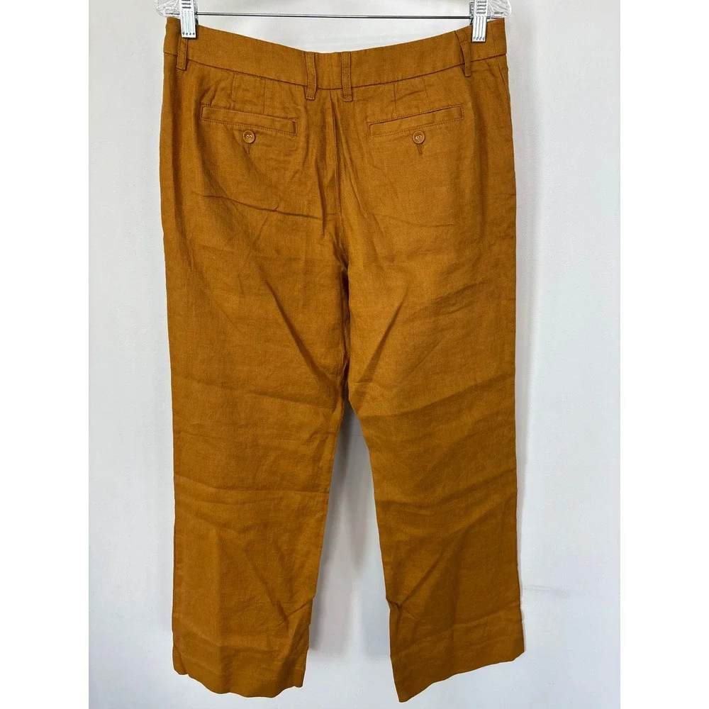 Garnet Hill European Flax Linen Straight Leg Pants Ochre‎ Turmeric Size 8